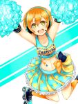  cheerleader green_eyes happy headphones hoshizora_rin love_live!_school_idol_project orange_hair ribbon short_hair skirt 