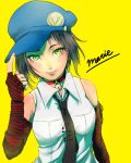  1girl bell bell_choker black_hair character_name choker elbow_gloves fingerless_gloves gloves green_eyes hat marie_(persona_4) necktie persona persona_4 persona_4_the_golden shipopo short_hair sleeveless solo 