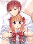  gekkan_shoujo_nozaki-kun kan_(sagasaga123) mikoshiba_mikoto polka_dot_bow red_eyes redhead sakura_chiyo school_uniform studs violet_eyes 