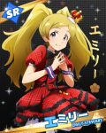  blonde_hair dress emily_stuart fingers_together hat idolmaster idolmaster_million_live! looking_at_viewer official_art signature smile twintails violet_eyes 