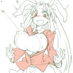  1girl animal_ears breast_expansion breasts buttons chiyoshi_(sevendw) cleavage long_hair monochrome necktie open_clothes open_shirt rabbit_ears red_eyes reisen_udongein_inaba solo tears touhou 