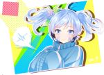  1girl ahoge apfl0515 blue_eyes blue_hair character_name ene_(kagerou_project) headphones kagerou_project long_hair oversized_clothes short_hair solo track_jacket twintails 