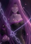  blurry breasts chain cleavage collar depth_of_field detached_sleeves dress facial_mark fate/stay_night fate_(series) forehead_mark hei_tong_shi highres long_hair petals purple_hair rider 