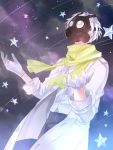  1boy clear_(dramatical_murder) dramatical_murder gas_mask gloves highres male me_yoru scarf shooting_star solo star star_(sky) white_hair 