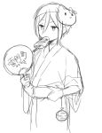  1boy fan hayami_maya inazuma_eleven inazuma_eleven_(series) japanese_clothes kimono male monochrome mouth_hold solo tomo_(sjim) white_background 