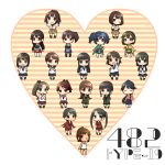  6+girls :&lt; akagi_(kantai_collection) armor ayanami_(kantai_collection) black_eyes black_hair blue_eyes blue_hair braid brown_eyes brown_hair chibi closed_eyes crossed_arms fubuki_(kantai_collection) green_eyes grin hair_ribbon hands_on_hips hatsu_(proper5) hatsuyuki_(kantai_collection) heart heart-shaped_pupils highres hiryuu_(kantai_collection) houshou_(kantai_collection) hyuuga_(kantai_collection) i-401_(kantai_collection) ise_(kantai_collection) isonami_(kantai_collection) japanese_clothes kaga_(kantai_collection) kantai_collection kitakami_(kantai_collection) looking_at_viewer mikuma_(kantai_collection) miyuki_(kantai_collection) mogami_(kantai_collection) multiple_girls muneate one_eye_closed ooi_(kantai_collection) open_mouth ponytail ribbon shikinami_(kantai_collection) shirayuki_(kantai_collection) side_ponytail smile souryuu_(kantai_collection) swimsuit swimsuit_under_clothes symbol-shaped_pupils thigh-highs twintails v v_arms violet_eyes 