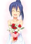  1girl blue_hair bouquet closed_eyes date_a_live dress flower ponytail shiwasuzuki short_hair solo 