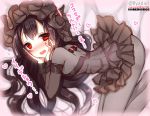  1girl artist_name black_hair black_legwear blush dated gothic_lolita hands_on_own_face heart isolated_island_oni kantai_collection lolita_fashion long_hair open_mouth pantyhose red_eyes shinkaisei-kan solo thighband_pantyhose translation_request twitter_username yadapot 
