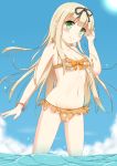  1girl bikini blonde_hair green_eyes hair_ribbon kantai_collection long_hair ribbon straight_hair swimsuit taito_(gensyu6020) yuudachi_(kantai_collection) 