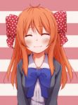  1girl ^_^ blush closed_eyes gekkan_shoujo_nozaki-kun hair_ribbon itituki long_hair orange_hair polka_dot_bow ribbon sakura_chiyo school_uniform smile 