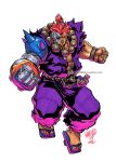  1boy beads cyborg dark_skin dougi geta jeffrey_cruz marker_(medium) marvel_super_heroes_vs._street_fighter marvel_vs._capcom mech-gouki prayer_beads red_eyes redhead short_hair solo spikes street_fighter toes topknot traditional_media 