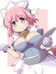  1girl blush breasts dutch_angle gloves highres large_breasts naruse_mai original pink_hair smile solo tray violet_eyes 