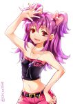  aikatsu! armpits bare_shoulders blush long_hair minowa_hikari red_eyes ribbon short violet_hair 