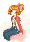  aikatsu! blush dress jumper oozora_akari orange_hair ribbon short_hair side_ponytail smile 