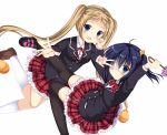  2girls black_hair blonde_hair blue_eyes chuunibyou_demo_koi_ga_shitai! dekomori_sanae eyepatch kurusu_ren multiple_girls school_uniform short_hair side_ponytail takanashi_rikka thigh-highs twintails 