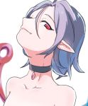  1girl antenna_hair asymmetrical_wings black_hair bust choker collarbone fang_out houjuu_nue looking_at_viewer looking_to_the_side nude pointy_ears red_eyes short_hair tojo_(strit2p) touhou wings 