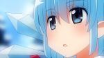 1girl :o blue_eyes blue_hair blue_sky cirno clouds cloudy_sky eyebrows_visible_through_hair face focused ice ice_wings looking_afar mikomiko_(mikomikosu) open_mouth short_hair sky solo touhou wings 