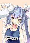  /\/\/\ 1girl amakara_surume bare_shoulders blue_hair breasts bust gloves hair_ornament hair_ribbon heart heart-shaped_pupils i-19_(kantai_collection) kantai_collection long_hair petting red_eyes ribbon school_swimsuit smile solo_focus swimsuit symbol-shaped_pupils translation_request twintails white_gloves 