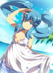  1girl blue_eyes blue_hair breasts center_opening cleavage cure_princess dress happinesscharge_precure! long_hair looking_at_viewer magical_girl precure shirayuki_hime smile tasaka_shinnosuke twintails 