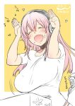  1girl bouncing_breasts breasts closed_eyes headphones large_breasts long_hair nitroplus open_mouth pink_hair smile sumeragi_kohaku super_sonico unaligned_breasts 