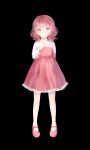  1girl black_background blush dreaming_mary dress long_sleeves mary_(dreaming_mary) mary_janes ottmi pink_eyes pink_hair shoes short_hair solo 