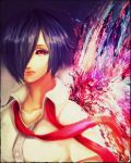  1girl black_hair hair_over_one_eye kirishima_touka red_eyes school_uniform short_hair solo tokyo_ghoul 