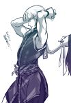  1boy claude_frollo disney dressing japanese_clothes marimo_(yousei_ranbu) mouth_hold muscle one_man&#039;s_dream_ii short_hair short_ponytail solo_focus the_hunchback_of_notre_dame translation_request tying_hair younger 