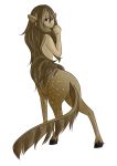  black_eyes brown_hair centaur dark_skin highres horse_tail long_hair looking_back mao_(kieuseru) monster_girl nervous original tail transparent_background 