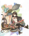  2girls atelier_(series) atelier_shallie black_hair green_eyes green_hair hair_ornament hairband headwear hidari_(left_side) highres long_hair multiple_girls pantyhose plaid plaid_skirt pleated_skirt shallistera shallotte_elminus short_hair skirt violet_eyes 