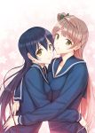  2girls brown_hair hug kichiroku long_hair love_live!_school_idol_project minami_kotori multiple_girls school_uniform serafuku sonoda_umi yellow_eyes younger 