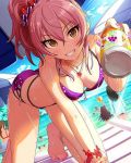  4girls bikini blush breasts character_request cleavage grin idolmaster idolmaster_cinderella_girls jewelry looking_at_viewer multiple_girls necklace official_art pink_hair smile soda_can swimsuit wet yellow_eyes 
