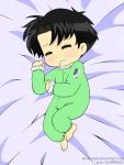  1boy baby black_hair closed_eyes drooling kotoriasobi levi_(shingeki_no_kyojin) open_mouth pajamas shingeki_no_kyojin short_hair solo 