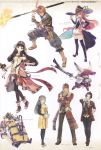  3boys 4girls atelier_(series) atelier_shallie black_hair creature hair_ornament hairband hat hidari_(left_side) highres homura_(atelier) katla_larchica kortes_(atelier) linca_(atelier) long_hair multiple_boys multiple_girls official_art pantyhose pink_hair raoul_pireit shallistera skirt solle_grumman thigh-highs violet_eyes wilbell_voll=erslied witch_hat 