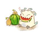  :3 ^_^ aa2233a blush_stickers chibi closed_eyes eating food fruit heart kog&#039;maw leaf league_of_legends open_mouth sapling sitting tail watermelon 