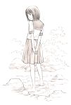  1girl monochrome original school_uniform sketch solo traditional_media yoshitomi_akihito 