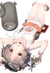  1girl black_hair goggles goggles_on_head gun kantai_collection maru-yu_(kantai_collection) partially_submerged revision school_swimsuit short_hair solo swimsuit takuan_(takuan0907) weapon white_school_swimsuit white_swimsuit 