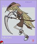  1girl brown_hair grim-evilnov kabutops long_hair personification pokemon sickle solo 