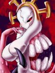  1girl black_sclera come_hither double_(skullgirls) eldritch_abomination extra_mouth monster one-eyed red_eyes saliva skullgirls solo youjin_(wakamotosupu) 