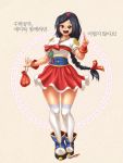  1girl ankle_boots bag black_hair boots braid breasts brown_eyes educational_broadcasting_system hanbok handbag index_finger_raised korean korean_clothes long_hair nestkeeper over-kneehighs semi_(ebs) single_braid solo thigh-highs translation_request white_legwear 