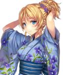  ayase_eli blonde_hair blue_eyes blush japanese_clothes kimono long_hair love_live!_school_idol_project ponytail 