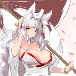  1girl animal_ears breasts cleavage fox_ears fox_tail highres mabinogi multiple_tails naso4 red_eyes sketch solo tail white_hair 