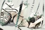  1girl android bound_legs bra gas_mask goggles kaie_yuu_(cahier) lying original panties platform_footwear toenail_polish underwear 