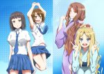  4girls black_hair blonde_hair blue_eyes brown_eyes brown_hair frenda_seivelun japanese_clothes jumping kimono kinuhata_saiai lieass long_hair mugino_shizuri multiple_girls necktie school_uniform short_hair takitsubo_rikou to_aru_kagaku_no_railgun to_aru_majutsu_no_index v yukata 