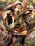  1girl bow_(weapon) braid dragon&#039;s_crown elf forest looking_at_viewer madogawa nature pointy_ears solo weapon 