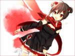  alternate_hairstyle alternate_outfit brown_hair hair_buns hairpins heart kagerou_project long_hair red_eyes scarf tateyama_ayano 