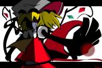  1girl ascot blonde_hair flandre_scarlet grin hat kunitori outstretched_arm red_eyes ribbon saliva sharp_teeth short_hair side_ponytail smile solo touhou wings 