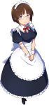  1girl apron artist_request blue_eyes breasts brown_hair character_request full_body glasses hands_together highres large_breasts long_skirt maid maid_apron maid_headdress official_art puffy_sleeves short_hair short_sleeves simple_background skirt solo toushin_toshi v_arms wrist_cuffs 