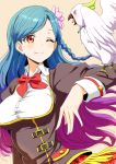  aikatsu! bird blue_hair braids kazesawa_sora long_hair multi-colored_hair red_eyes smile violet_hair wink 