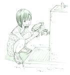  1girl fountain monochrome original sketch solo traditional_media water_gun yoshitomi_akihito 