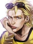  1boy blonde_hair chin_rest highres lips ryan_goldsmith samuraisamurai solo sunglasses sunglasses_on_head tiger_&amp;_bunny yellow_eyes 